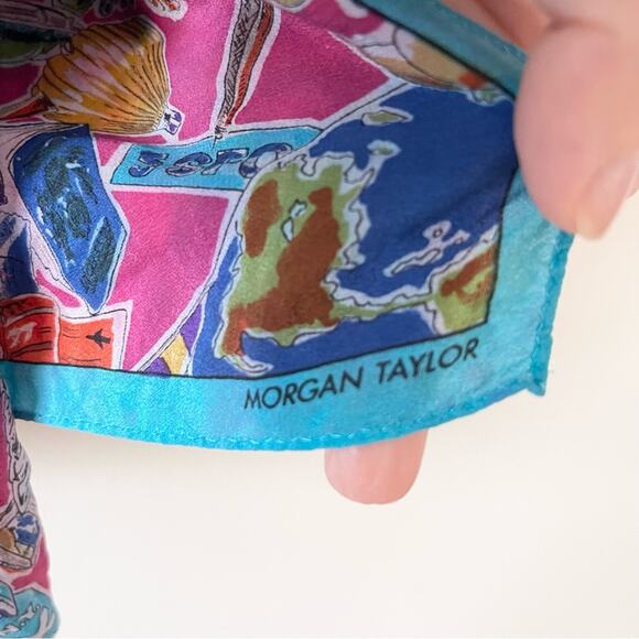 Morgan Taylor Silk Scarf Multicolor Travel Print - Picture 4 of 6